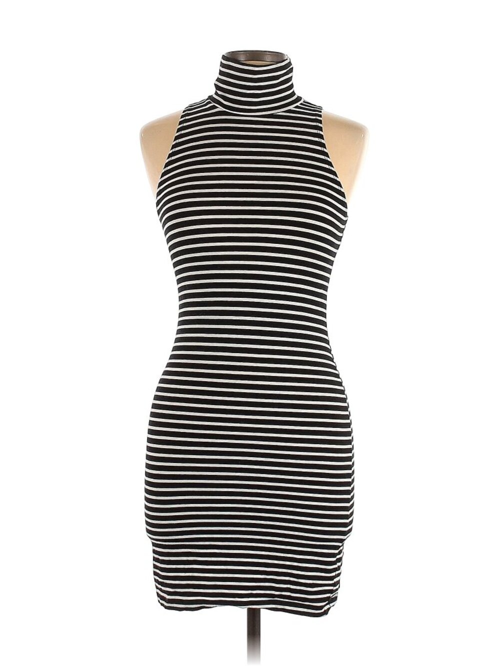 Black and white striped turtleneck mini dress